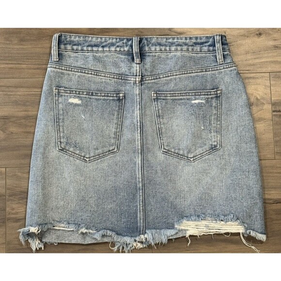 VERVET Medium Light Wash Cotton Denim Distressed Button Front Mini Jean Skirt - Picture 2 of 5